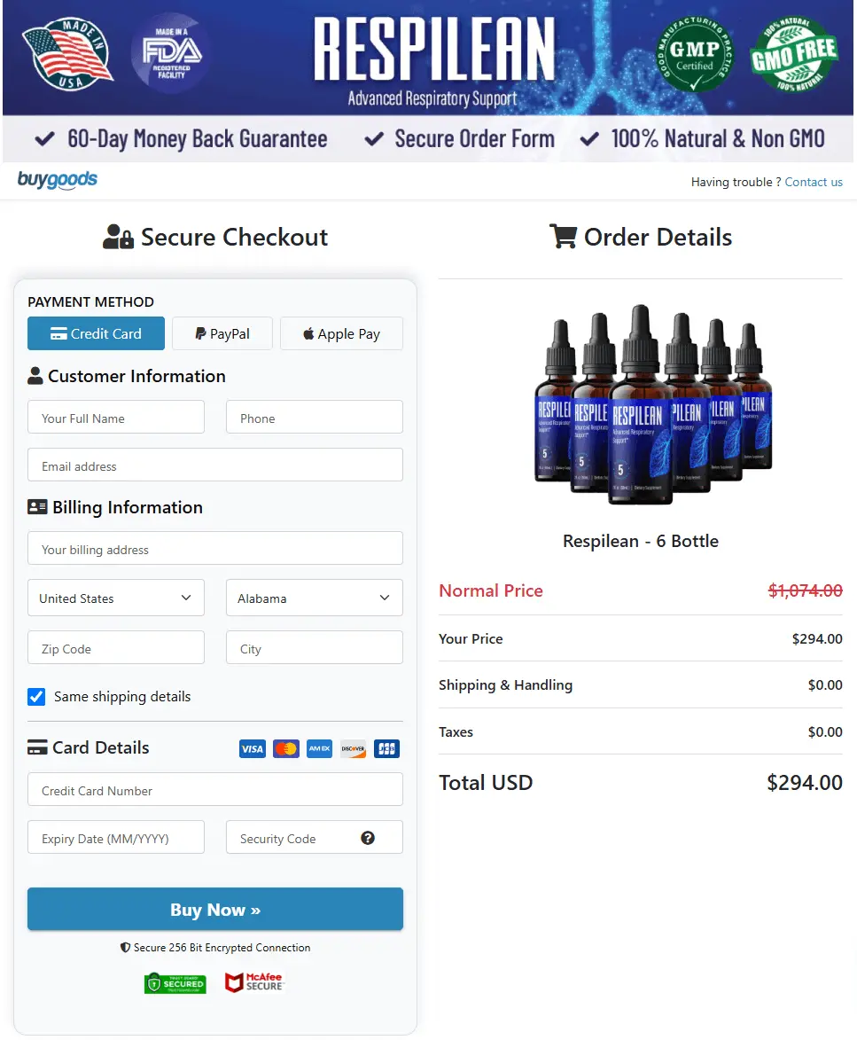 respilean buy page